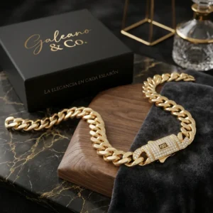 Pulsera Eslabón Cubano Baño De Oro Broche Circones
