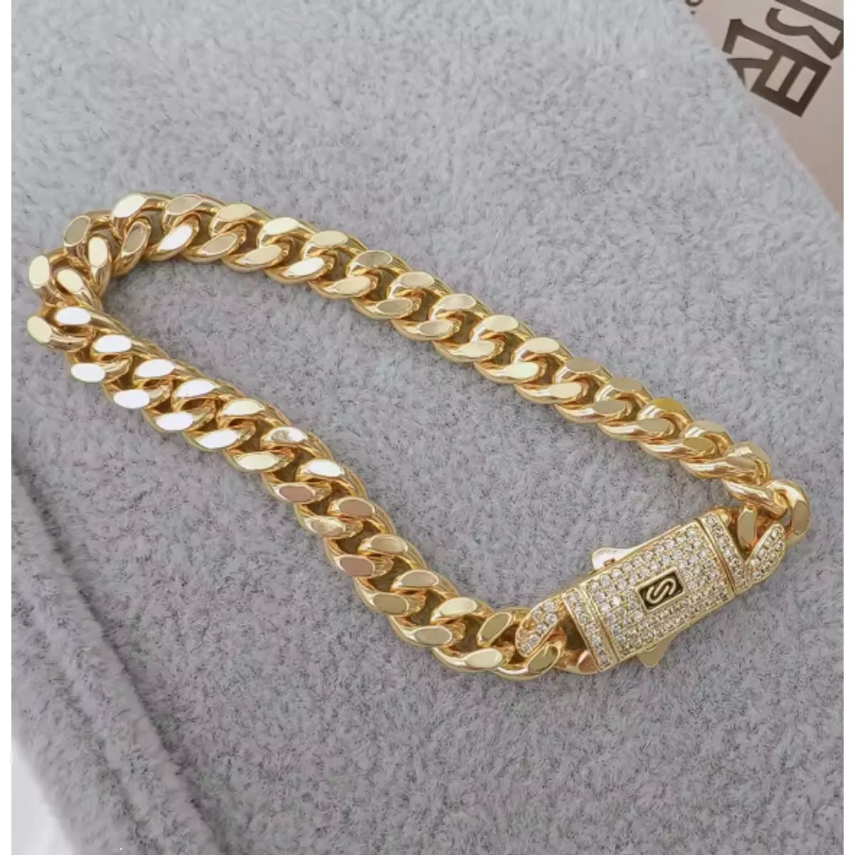 Pulsera Eslabón Cubano Baño De Oro Broche Circones - Imagen 5