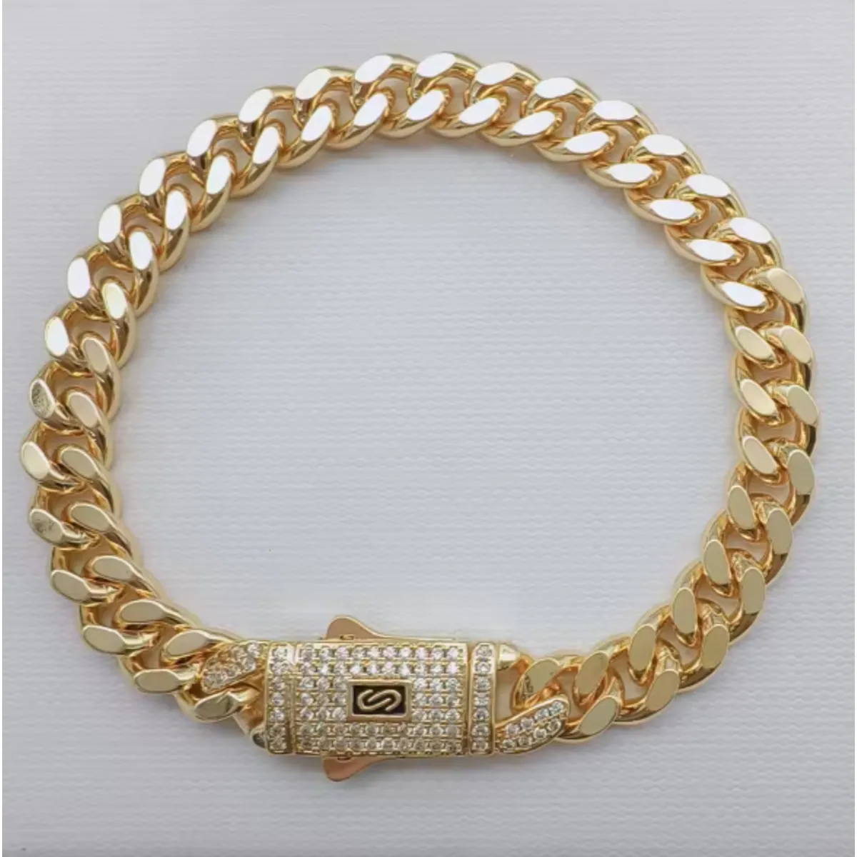 Pulsera Eslabón Cubano Baño De Oro Broche Circones - Imagen 2