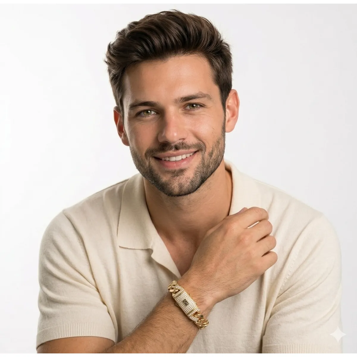 Pulsera Eslabón Cubano Baño De Oro Broche Circones - Imagen 4