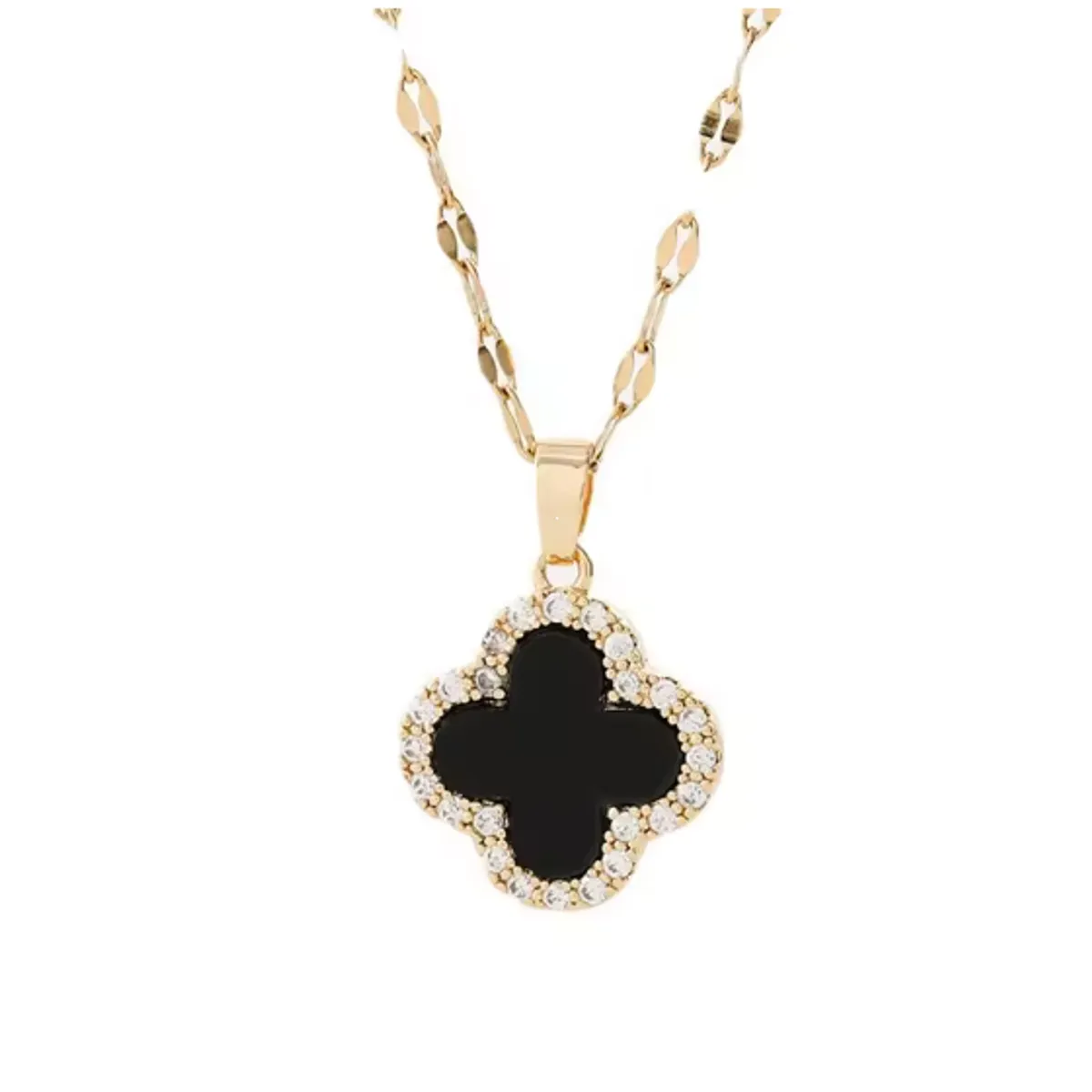 Collar Trébol Baño De Oro Con Dije Y Cristales - Imagen 4
