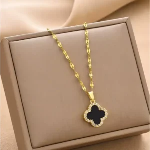 Collar Trébol Baño De Oro Con Dije Y Cristales